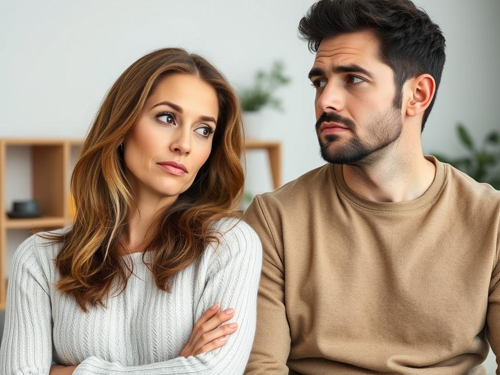 Man looking distant while woman appears confused, illustrating why men pull away in relationships Man looking distant while woman appears confused, illustrating why men pull away in relationships