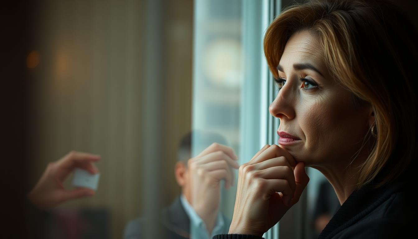 Woman looking thoughtfully out window, wondering how to find the ideal man